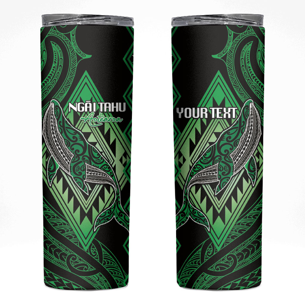 Aotearoa Iwi Ngai Tahu Personalised Skinny Tumbler NZ Maori Humpback Whale Taniko Motifs LT14 Green - Polynesian Pride