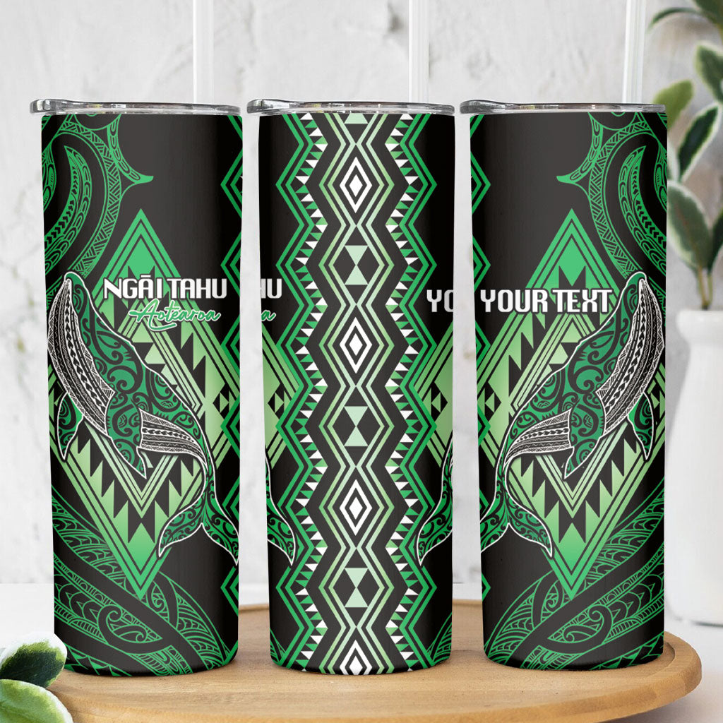 Aotearoa Iwi Ngai Tahu Personalised Skinny Tumbler NZ Maori Humpback Whale Taniko Motifs