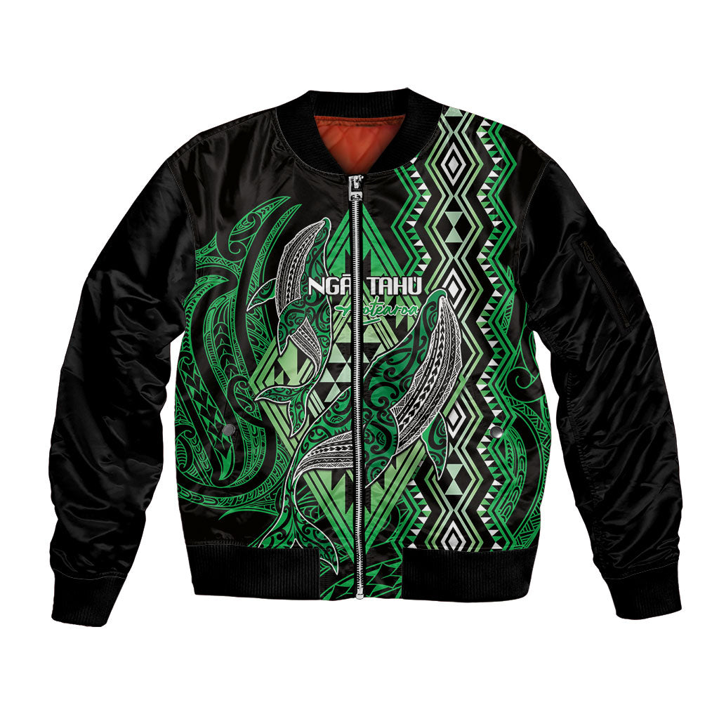 Aotearoa Iwi Ngai Tahu Personalised Sleeve Zip Bomber Jacket NZ Maori Humpback Whale Taniko Motifs