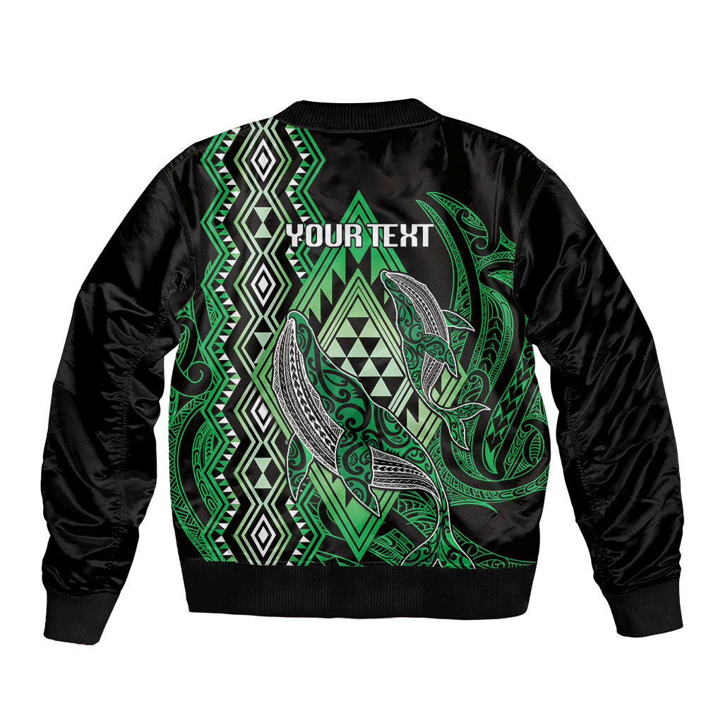 Aotearoa Iwi Ngai Tahu Personalised Sleeve Zip Bomber Jacket NZ Maori Humpback Whale Taniko Motifs