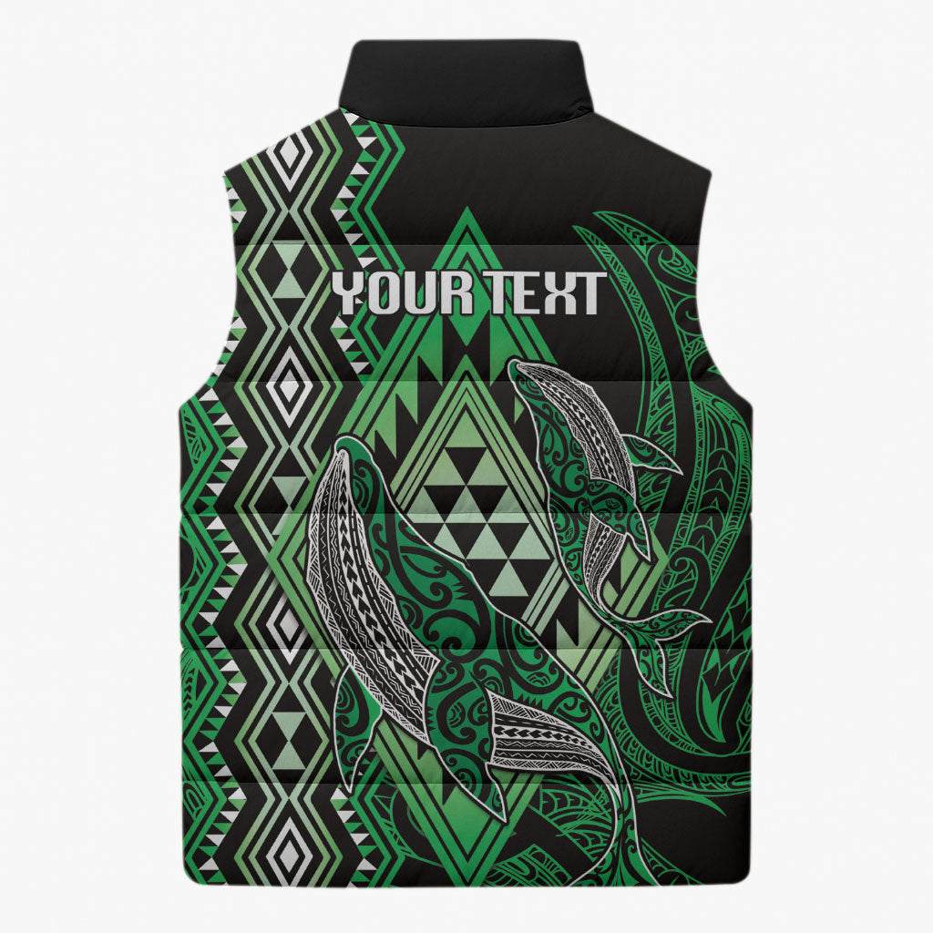 Aotearoa Iwi Ngai Tahu Personalised Sleeveless Puffer Jacket NZ Maori Humpback Whale Taniko Motifs