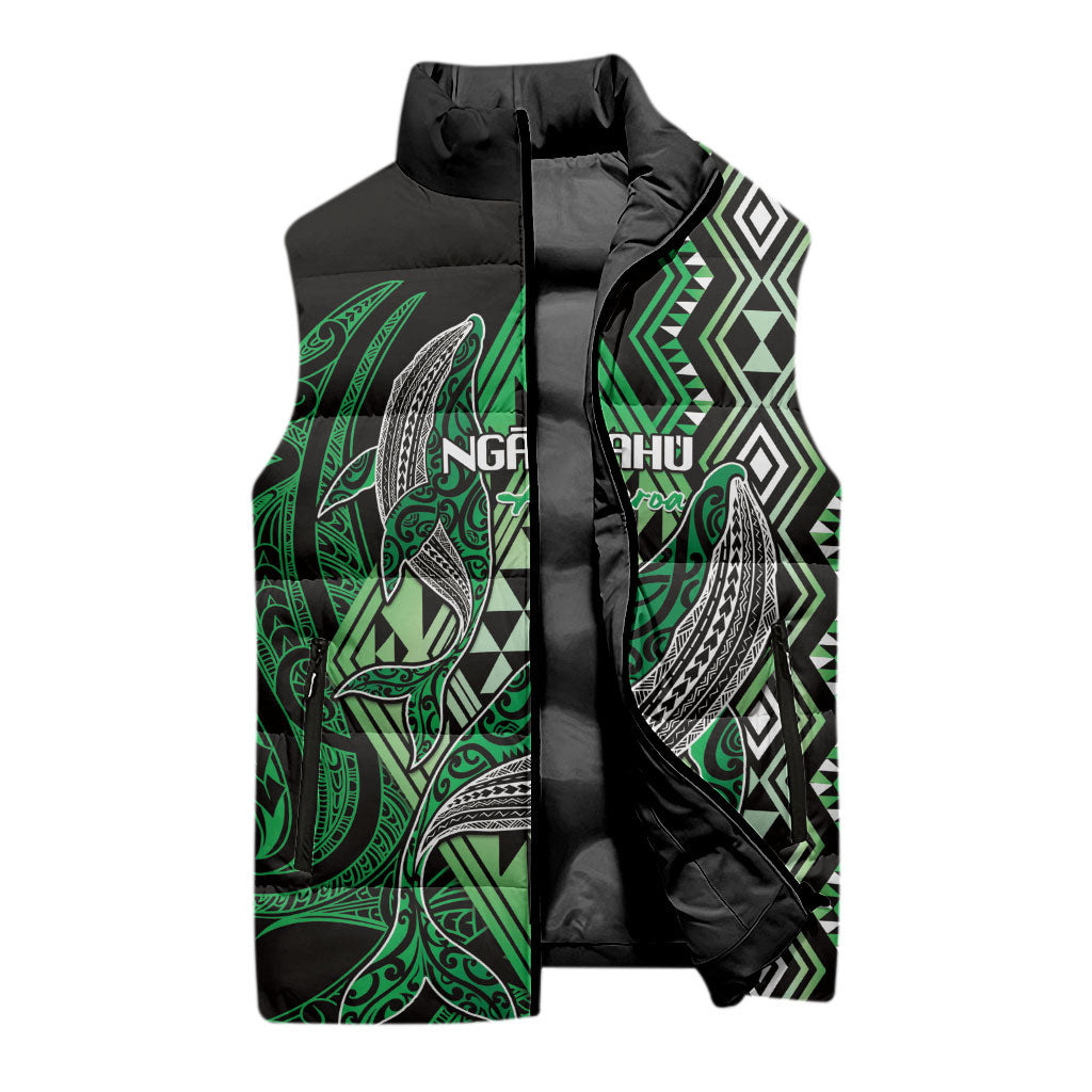 Aotearoa Iwi Ngai Tahu Personalised Sleeveless Puffer Jacket NZ Maori Humpback Whale Taniko Motifs