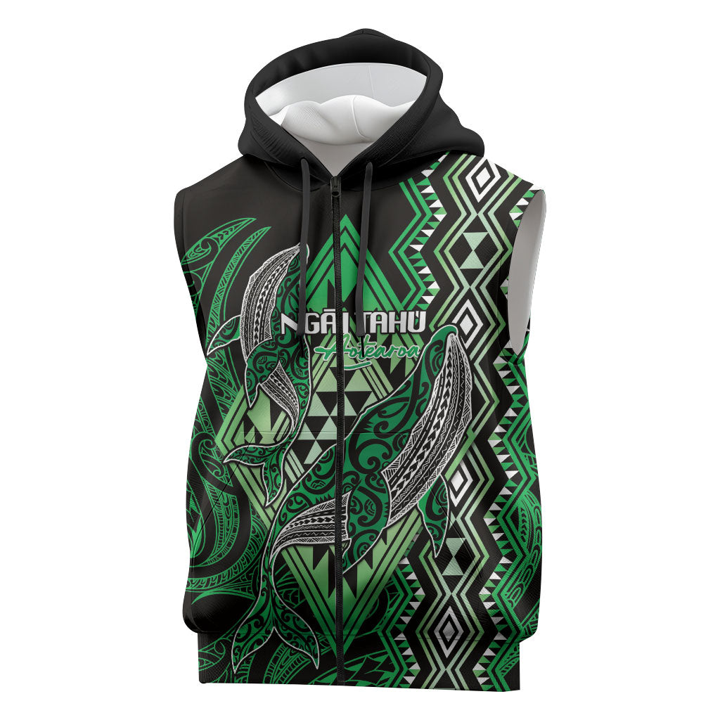 Aotearoa Iwi Ngai Tahu Personalised Sleeveless Zip Hoodie NZ Maori Humpback Whale Taniko Motifs