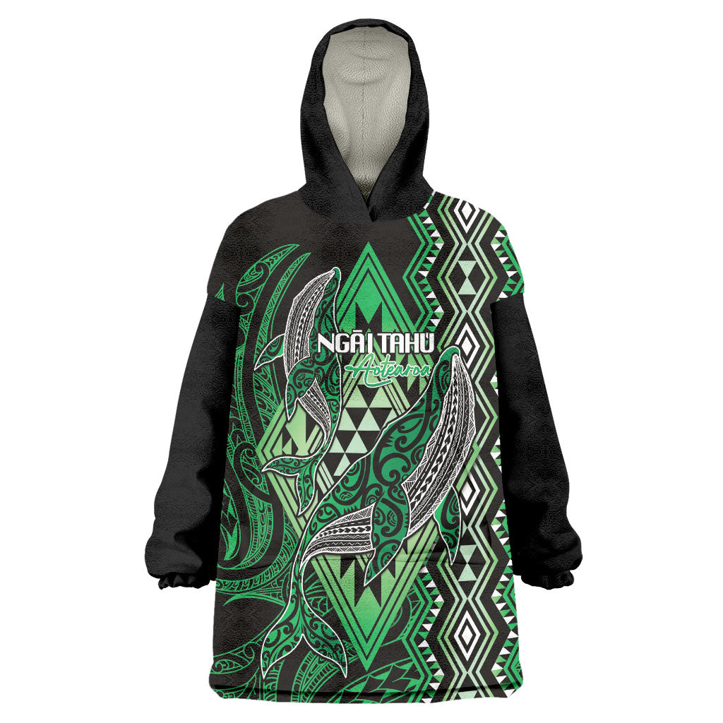 Aotearoa Iwi Ngai Tahu Personalised Wearable Blanket Hoodie NZ Maori Humpback Whale Taniko Motifs