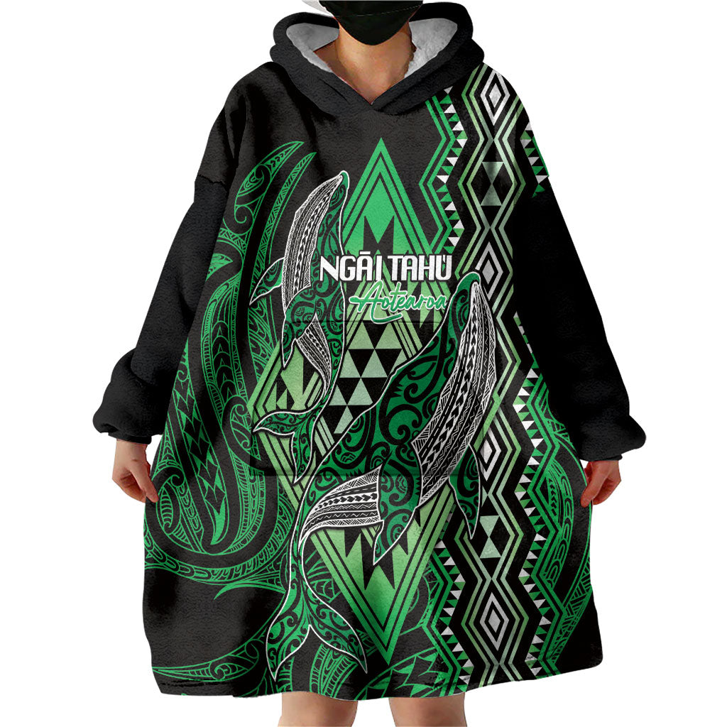 Aotearoa Iwi Ngai Tahu Personalised Wearable Blanket Hoodie NZ Maori Humpback Whale Taniko Motifs