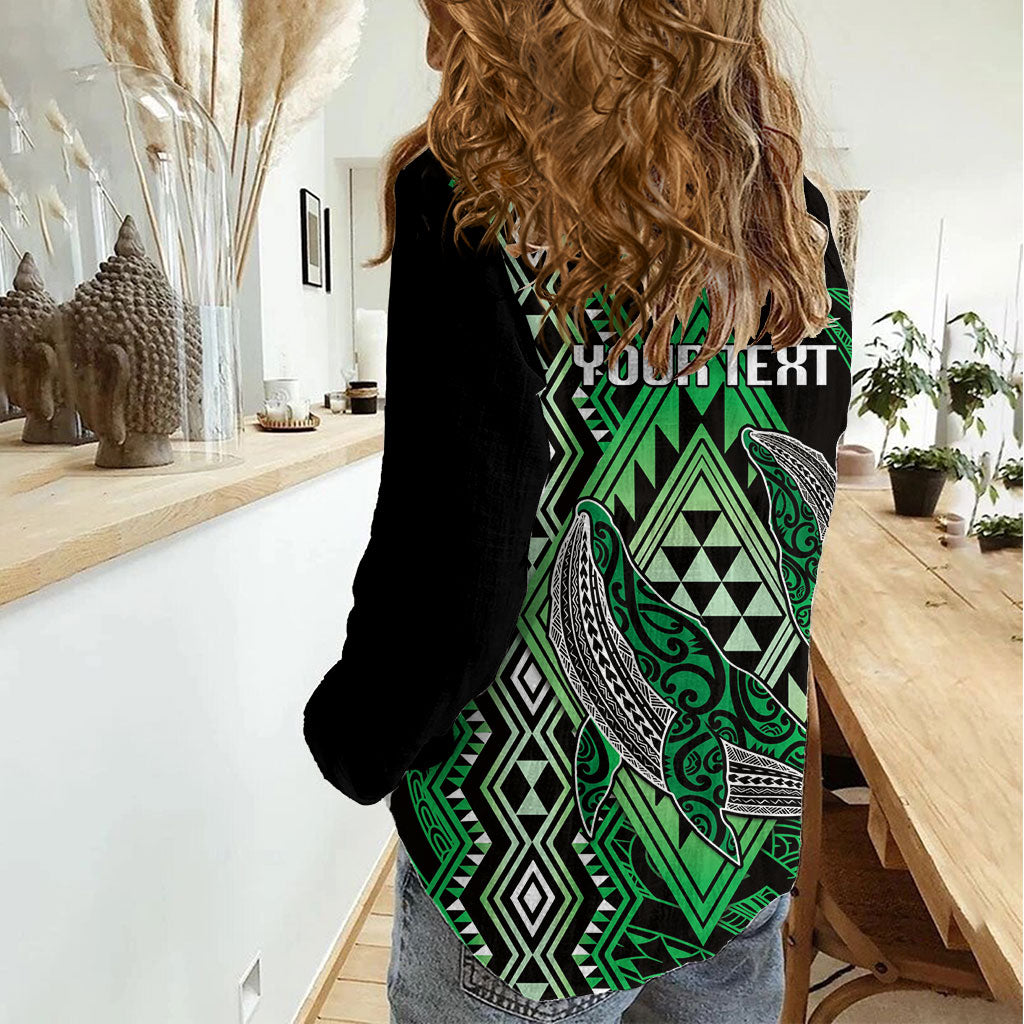 Aotearoa Iwi Ngai Tahu Personalised Women Casual Shirt NZ Maori Humpback Whale Taniko Motifs