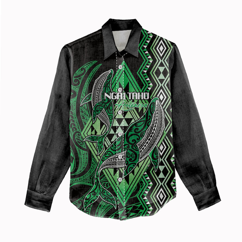 Aotearoa Iwi Ngai Tahu Personalised Women Casual Shirt NZ Maori Humpback Whale Taniko Motifs