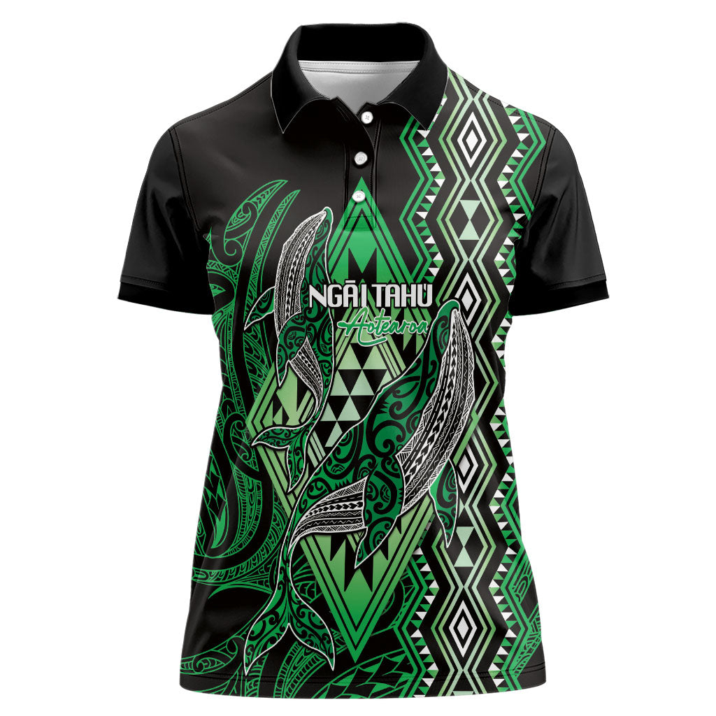 Aotearoa Iwi Ngai Tahu Personalised Women Polo Shirt NZ Maori Humpback Whale Taniko Motifs
