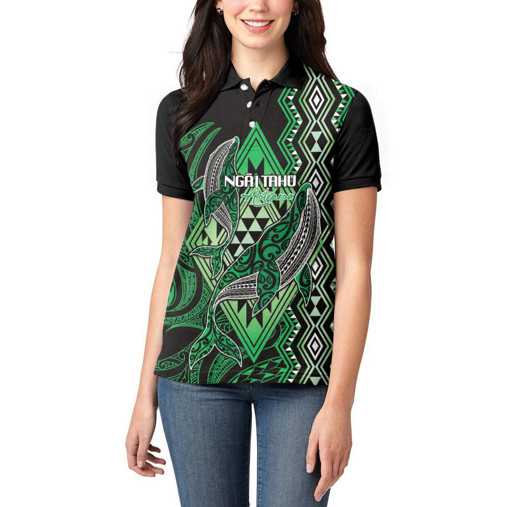 Aotearoa Iwi Ngai Tahu Personalised Women Polo Shirt NZ Maori Humpback Whale Taniko Motifs