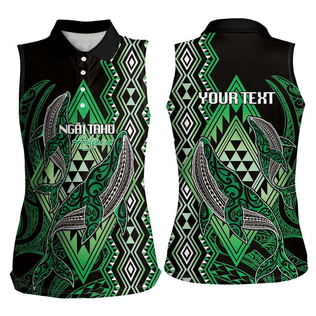 Aotearoa Iwi Ngai Tahu Personalised Women Sleeveless Polo Shirt NZ Maori Humpback Whale Taniko Motifs
