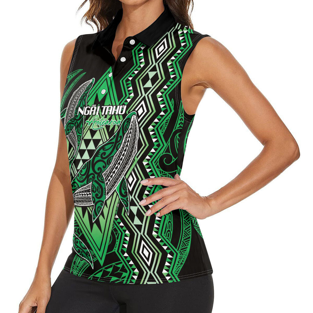 Aotearoa Iwi Ngai Tahu Personalised Women Sleeveless Polo Shirt NZ Maori Humpback Whale Taniko Motifs
