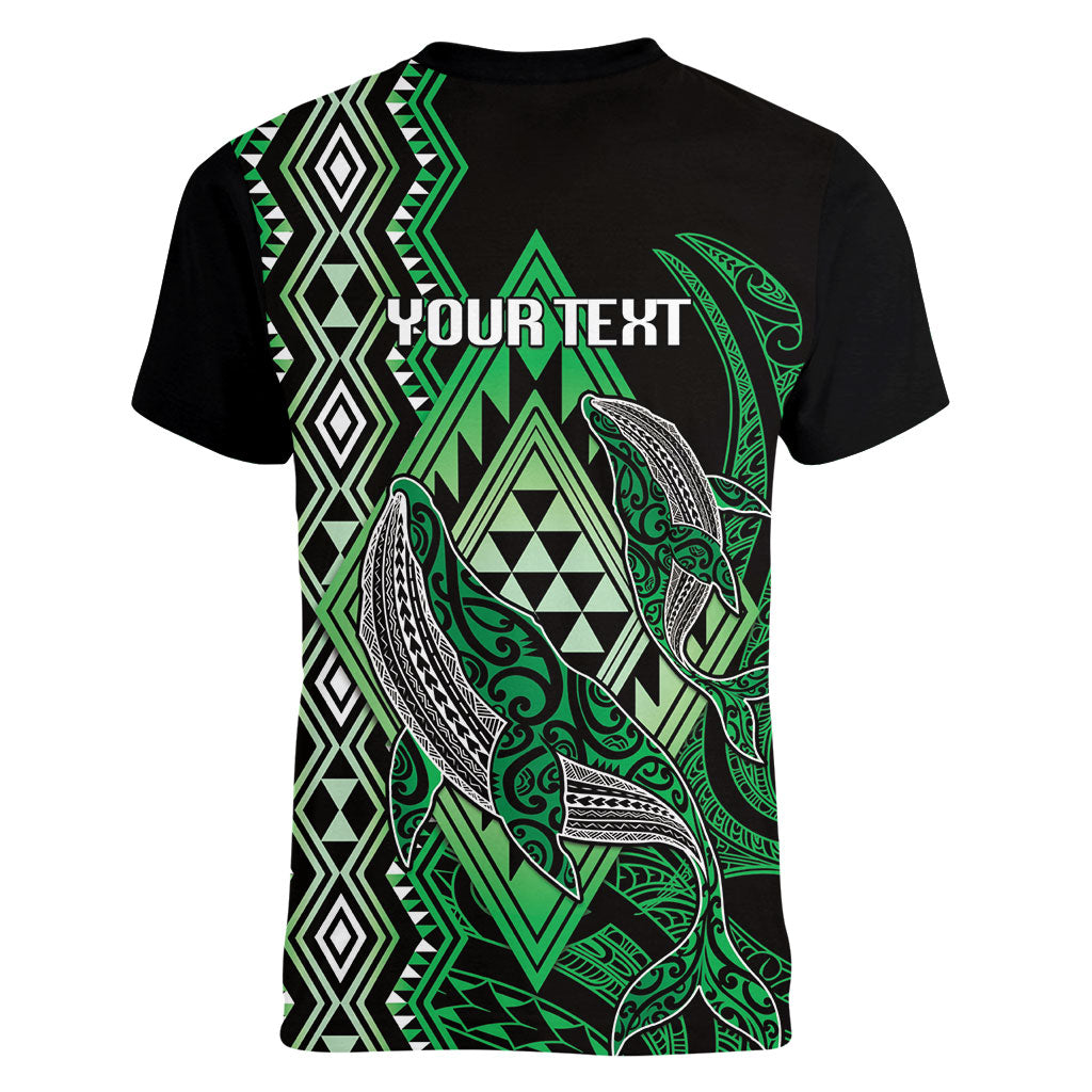 Aotearoa Iwi Ngai Tahu Personalised Women V-Neck T-Shirt NZ Maori Humpback Whale Taniko Motifs
