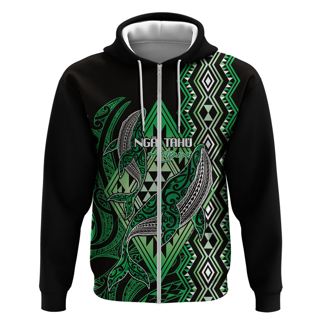 Aotearoa Iwi Ngai Tahu Personalised Zip Hoodie NZ Maori Humpback Whale Taniko Motifs