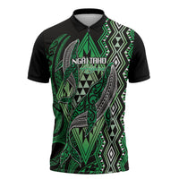 Aotearoa Iwi Ngai Tahu Personalised Zipper Polo Shirt NZ Maori Humpback Whale Taniko Motifs