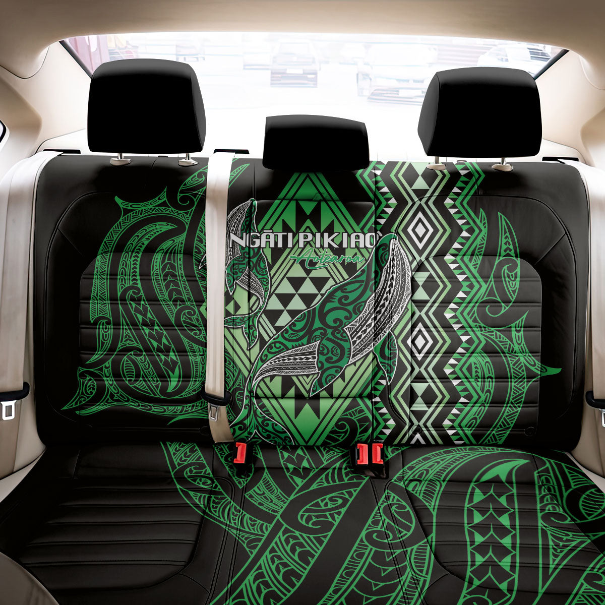Aotearoa Iwi Ngati Pikiao Back Car Seat Cover NZ Maori Humpback Whale Taniko Motifs