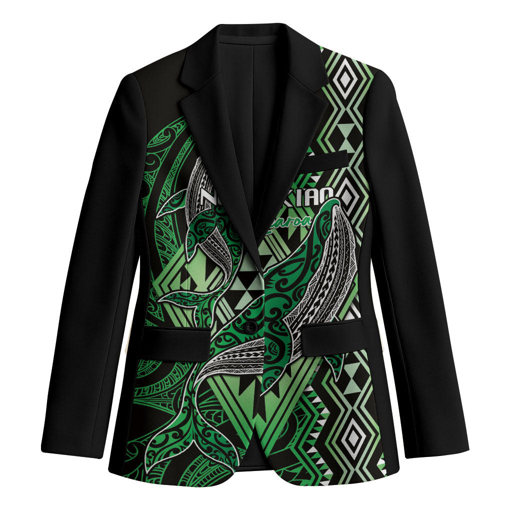 Aotearoa Iwi Ngati Pikiao Personalised Blazer NZ Maori Humpback Whale Taniko Motifs LT14 Unisex Green - Polynesian Pride