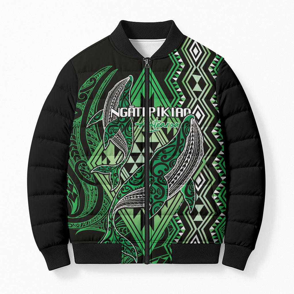 Aotearoa Iwi Ngati Pikiao Personalised Bomber Puffer Jacket NZ Maori Humpback Whale Taniko Motifs