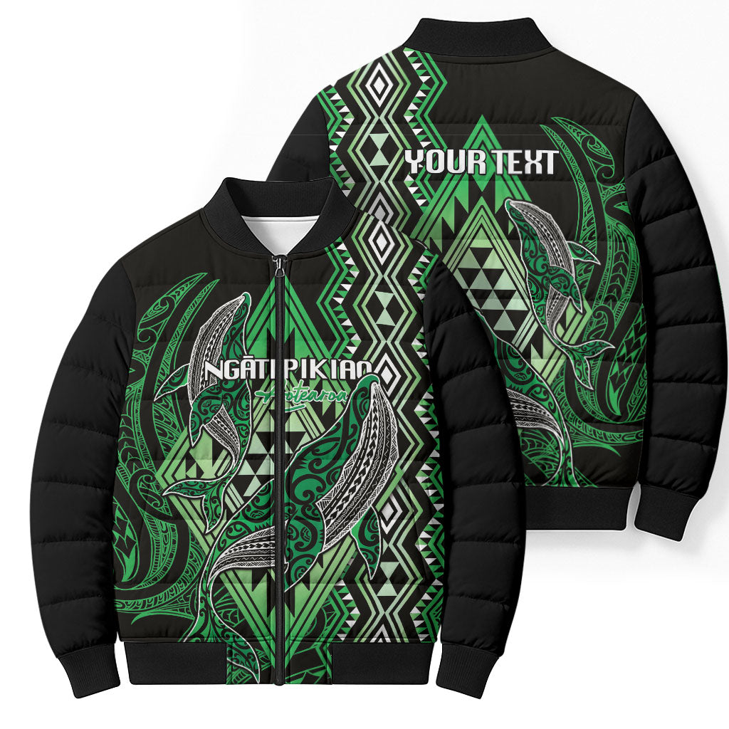 Aotearoa Iwi Ngati Pikiao Personalised Bomber Puffer Jacket NZ Maori Humpback Whale Taniko Motifs