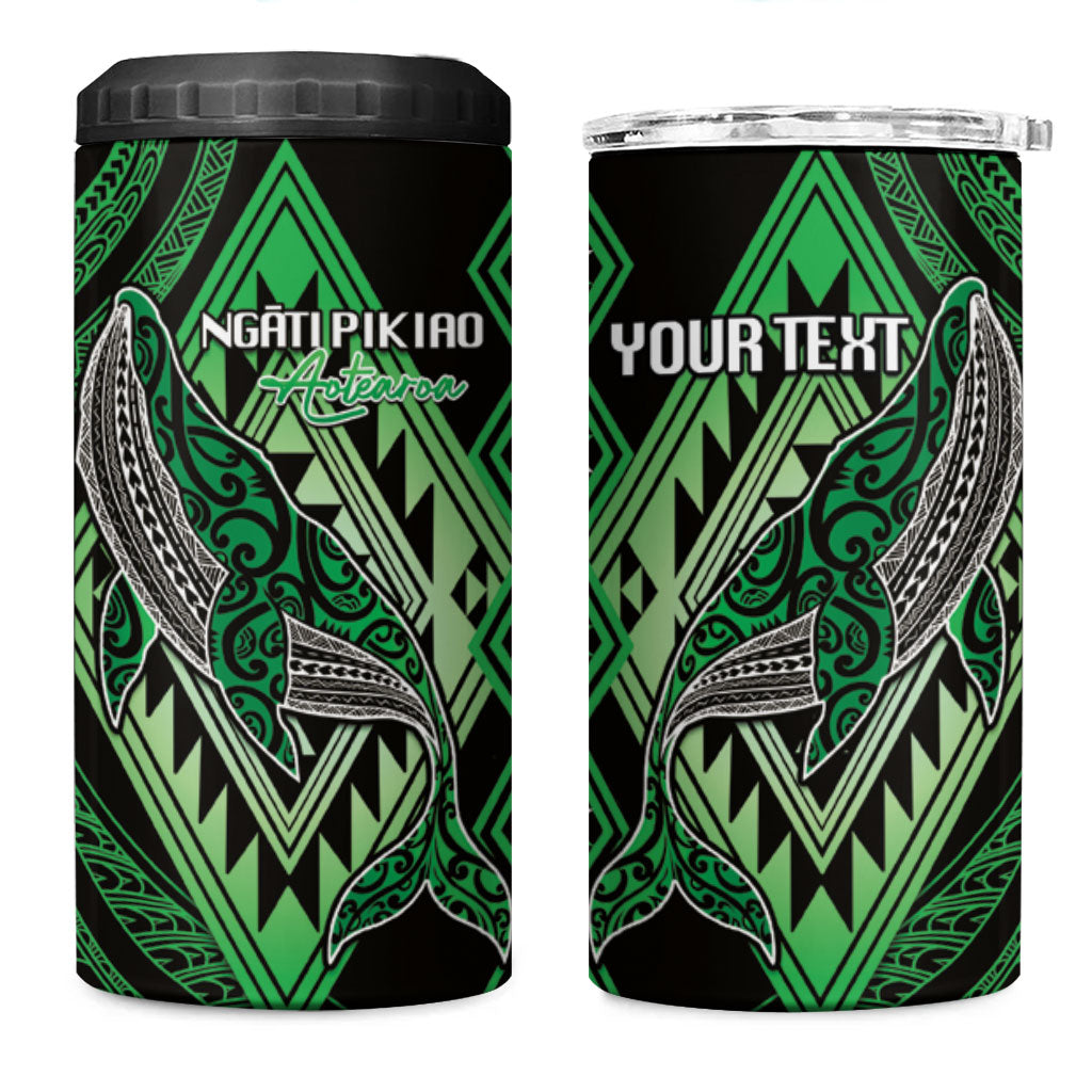 Aotearoa Iwi Ngati Pikiao Personalised 4 in 1 Can Cooler Tumbler NZ Maori Humpback Whale Taniko Motifs