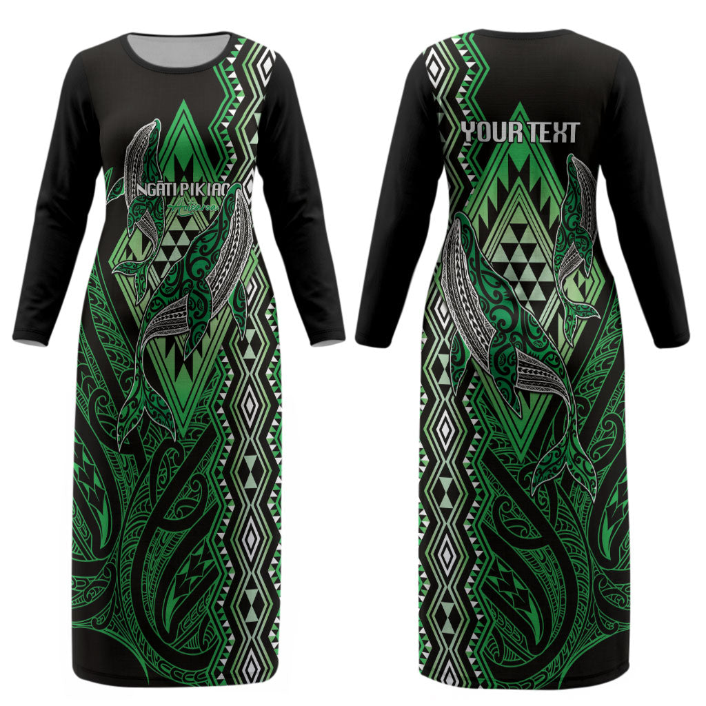 Aotearoa Iwi Ngati Pikiao Personalised Couples Matching Long Sleeve Bodycon Dress and Hawaiian Shirt NZ Maori Humpback Whale Taniko Motifs