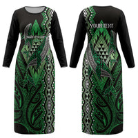 Aotearoa Iwi Ngati Pikiao Personalised Couples Matching Long Sleeve Bodycon Dress and Hawaiian Shirt NZ Maori Humpback Whale Taniko Motifs