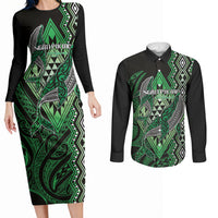 Aotearoa Iwi Ngati Pikiao Personalised Couples Matching Long Sleeve Bodycon Dress and Long Sleeve Button Shirt NZ Maori Humpback Whale Taniko Motifs