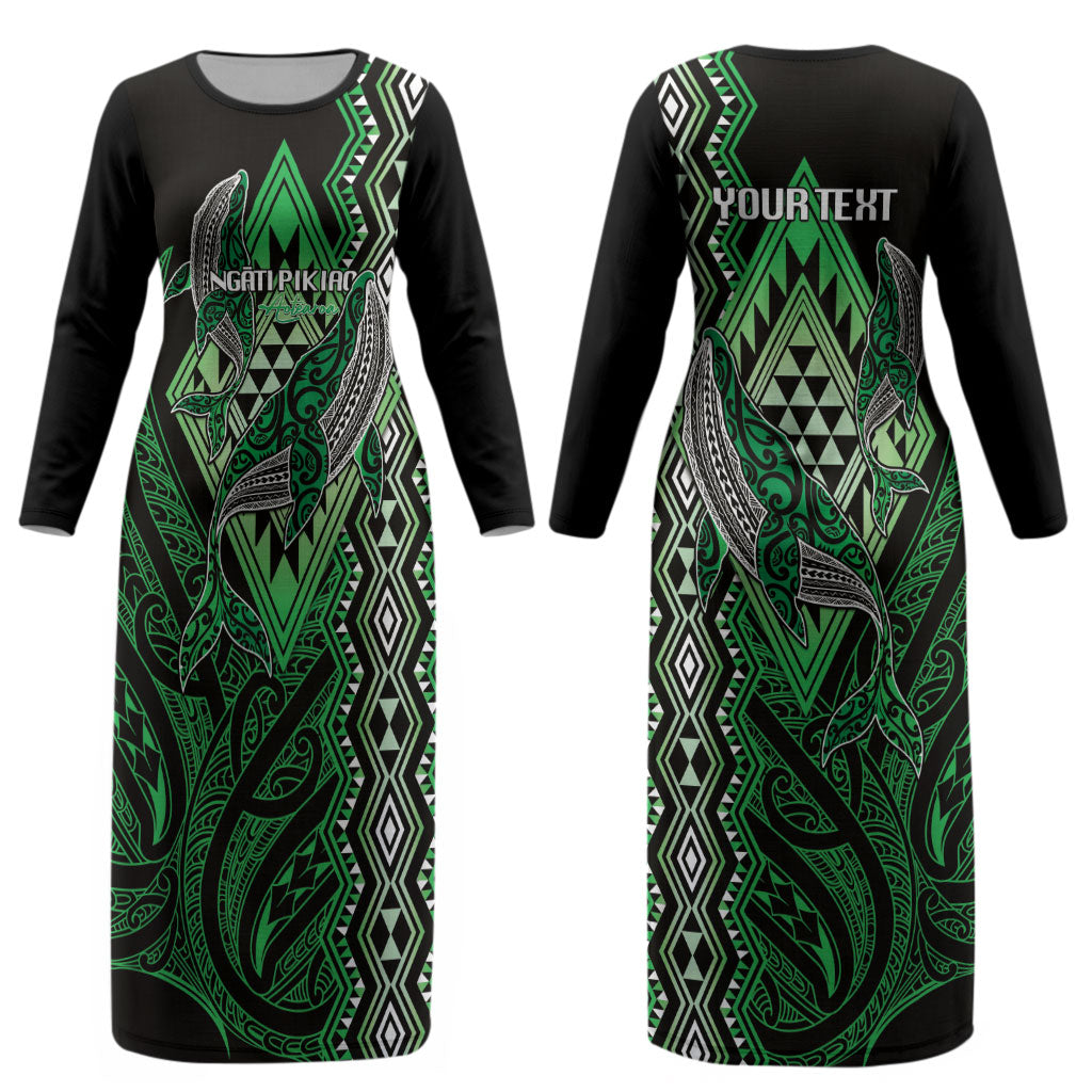 Aotearoa Iwi Ngati Pikiao Personalised Couples Matching Long Sleeve Bodycon Dress and Long Sleeve Button Shirt NZ Maori Humpback Whale Taniko Motifs