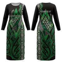 Aotearoa Iwi Ngati Pikiao Personalised Couples Matching Long Sleeve Bodycon Dress and Long Sleeve Button Shirt NZ Maori Humpback Whale Taniko Motifs