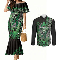 Aotearoa Iwi Ngati Pikiao Personalised Couples Matching Mermaid Dress and Long Sleeve Button Shirt NZ Maori Humpback Whale Taniko Motifs