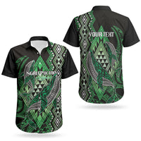 Aotearoa Iwi Ngati Pikiao Personalised Couples Matching Off Shoulder Maxi Dress and Hawaiian Shirt NZ Maori Humpback Whale Taniko Motifs