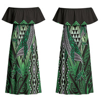 Aotearoa Iwi Ngati Pikiao Personalised Couples Matching Off Shoulder Maxi Dress and Long Sleeve Button Shirt NZ Maori Humpback Whale Taniko Motifs