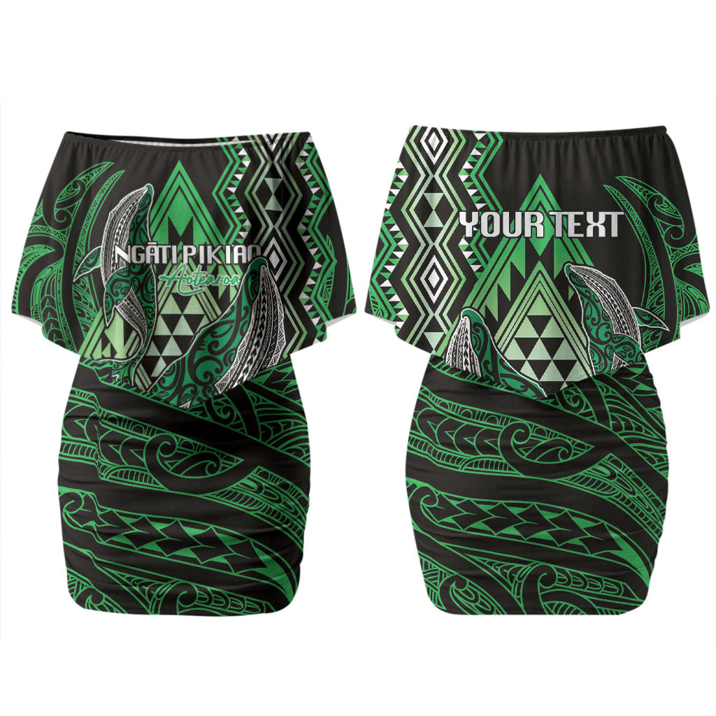 Aotearoa Iwi Ngati Pikiao Personalised Couples Matching Off Shoulder Short Dress and Hawaiian Shirt NZ Maori Humpback Whale Taniko Motifs