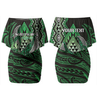 Aotearoa Iwi Ngati Pikiao Personalised Couples Matching Off Shoulder Short Dress and Hawaiian Shirt NZ Maori Humpback Whale Taniko Motifs