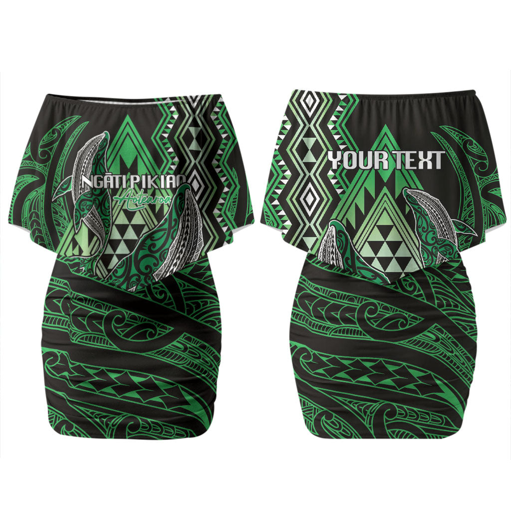 Aotearoa Iwi Ngati Pikiao Personalised Couples Matching Off Shoulder Short Dress and Long Sleeve Button Shirt NZ Maori Humpback Whale Taniko Motifs