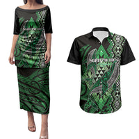 Aotearoa Iwi Ngati Pikiao Personalised Couples Matching Puletasi and Hawaiian Shirt NZ Maori Humpback Whale Taniko Motifs
