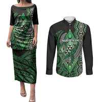 Aotearoa Iwi Ngati Pikiao Personalised Couples Matching Puletasi and Long Sleeve Button Shirt NZ Maori Humpback Whale Taniko Motifs