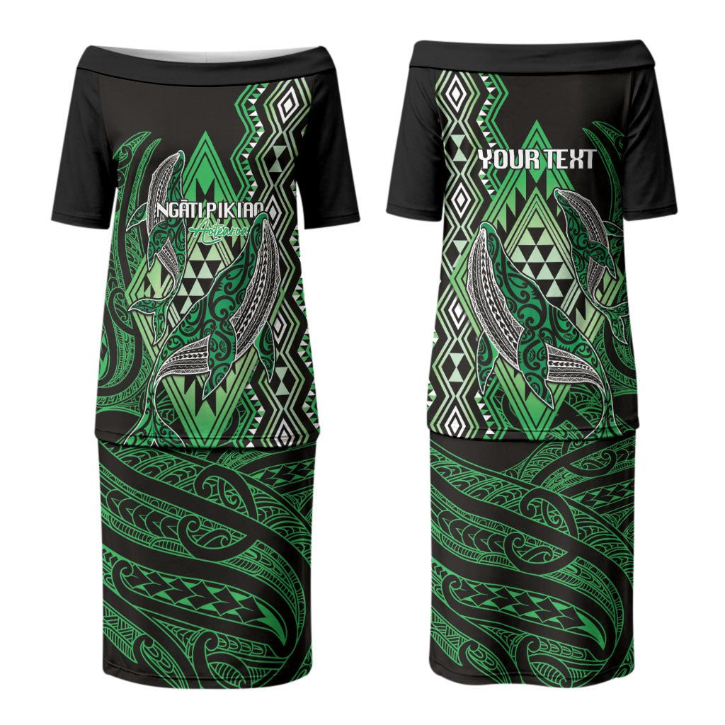 Aotearoa Iwi Ngati Pikiao Personalised Couples Matching Puletasi and Long Sleeve Button Shirt NZ Maori Humpback Whale Taniko Motifs