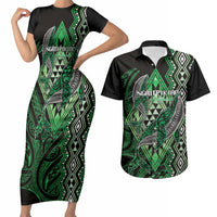 Aotearoa Iwi Ngati Pikiao Personalised Couples Matching Short Sleeve Bodycon Dress and Hawaiian Shirt NZ Maori Humpback Whale Taniko Motifs