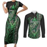 Aotearoa Iwi Ngati Pikiao Personalised Couples Matching Short Sleeve Bodycon Dress and Long Sleeve Button Shirt NZ Maori Humpback Whale Taniko Motifs