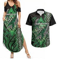 Aotearoa Iwi Ngati Pikiao Personalised Couples Matching Summer Maxi Dress and Hawaiian Shirt NZ Maori Humpback Whale Taniko Motifs