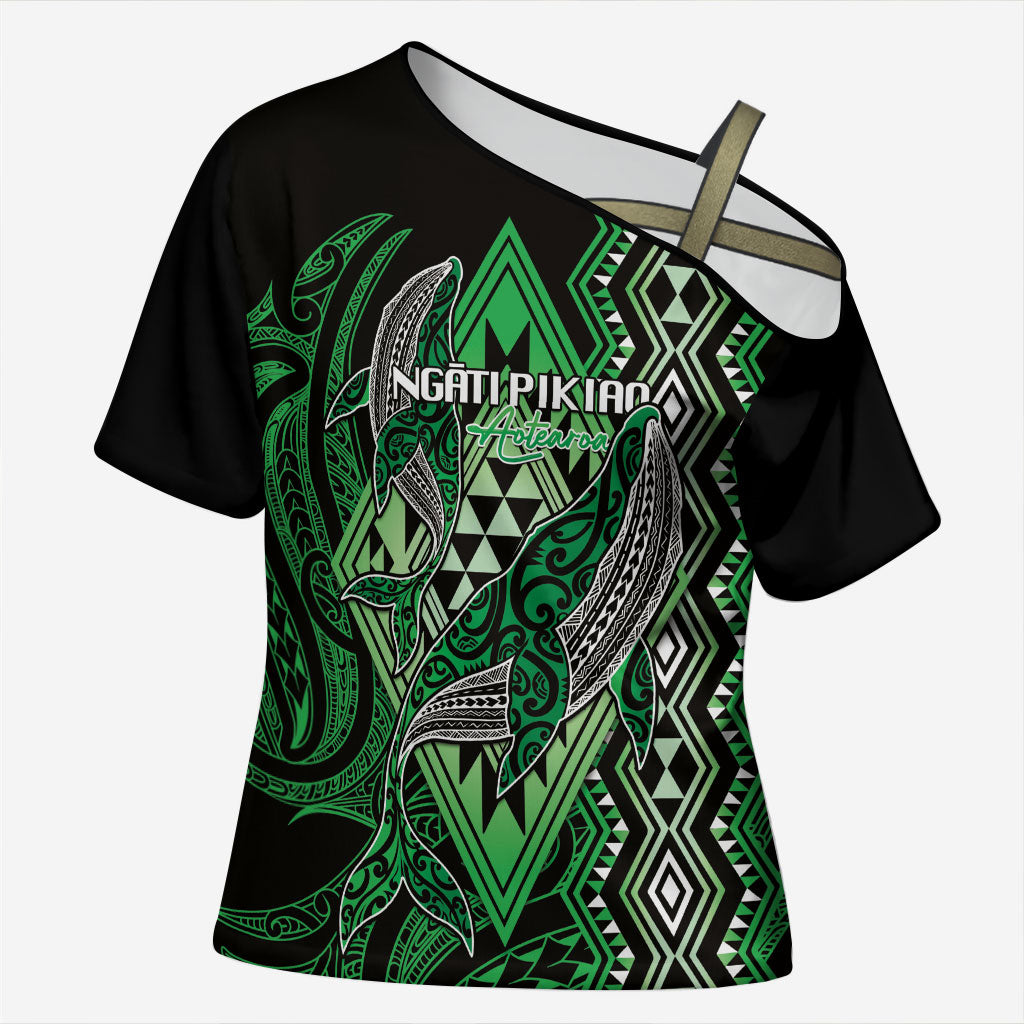 Aotearoa Iwi Ngati Pikiao Personalised Cross Shoulder Shirt NZ Maori Humpback Whale Taniko Motifs
