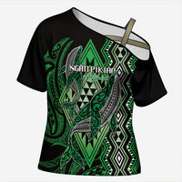 Aotearoa Iwi Ngati Pikiao Personalised Cross Shoulder Shirt NZ Maori Humpback Whale Taniko Motifs