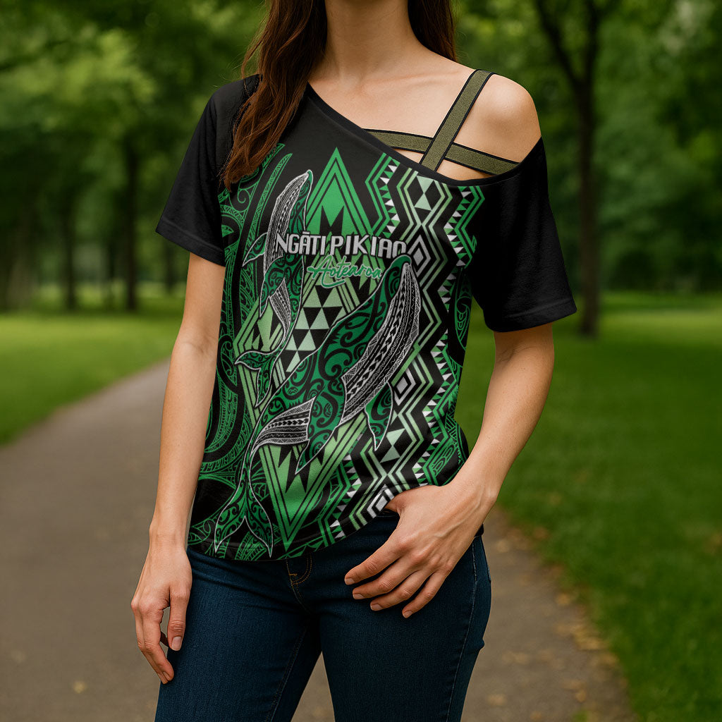 Aotearoa Iwi Ngati Pikiao Personalised Cross Shoulder Shirt NZ Maori Humpback Whale Taniko Motifs