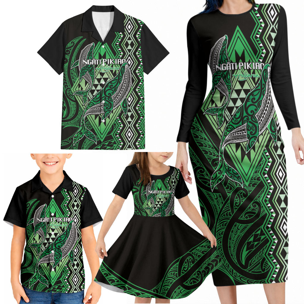 Aotearoa Iwi Ngati Pikiao Personalised Family Matching Long Sleeve Bodycon Dress and Hawaiian Shirt NZ Maori Humpback Whale Taniko Motifs LT14 - Polynesian Pride