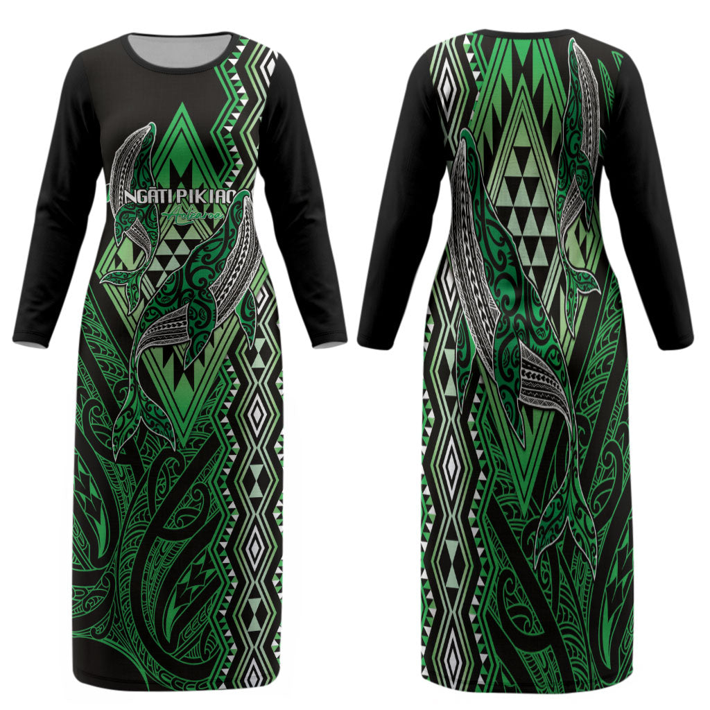 Aotearoa Iwi Ngati Pikiao Personalised Family Matching Long Sleeve Bodycon Dress and Hawaiian Shirt NZ Maori Humpback Whale Taniko Motifs