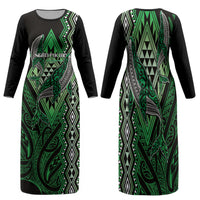 Aotearoa Iwi Ngati Pikiao Personalised Family Matching Long Sleeve Bodycon Dress and Hawaiian Shirt NZ Maori Humpback Whale Taniko Motifs