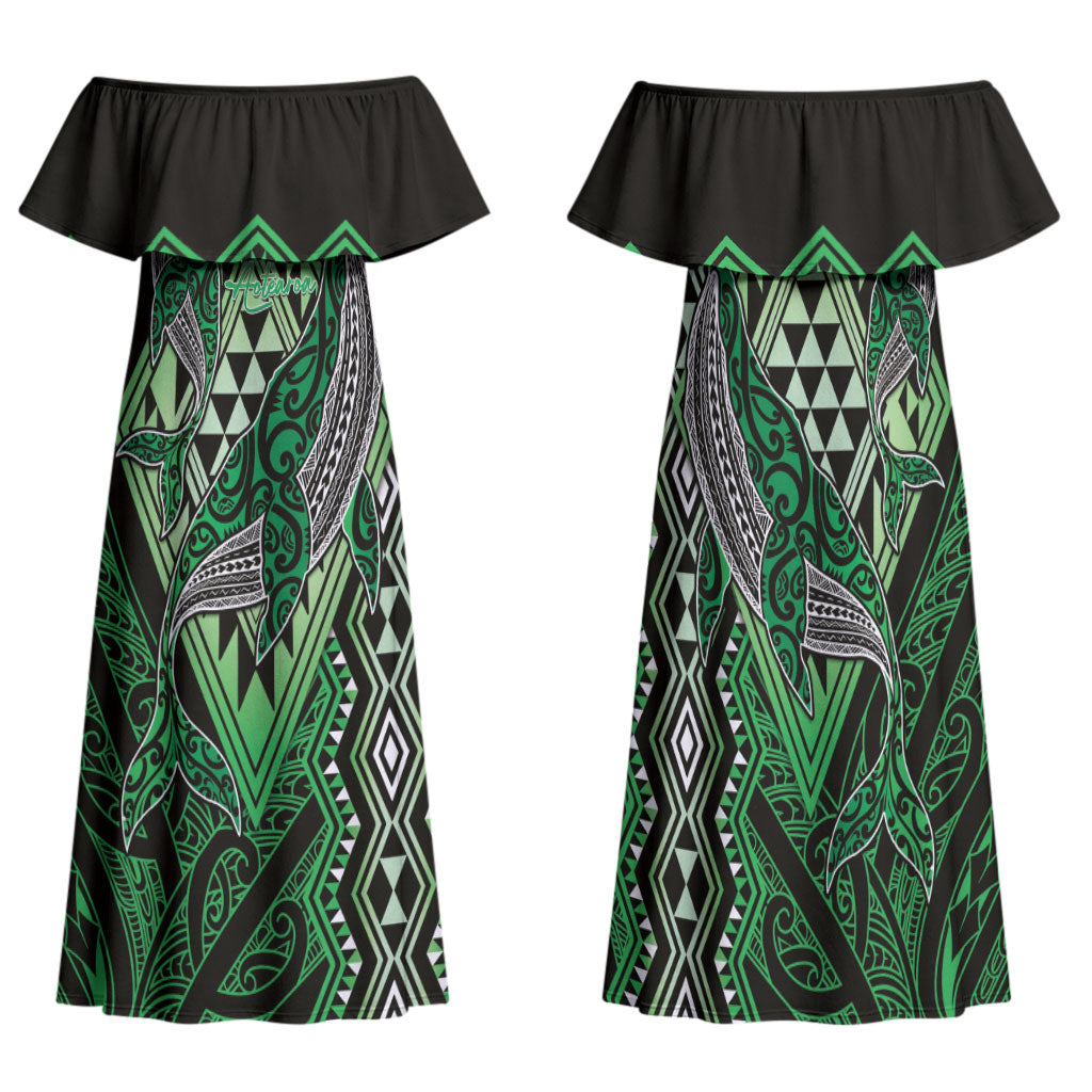 Aotearoa Iwi Ngati Pikiao Personalised Family Matching Off Shoulder Maxi Dress and Hawaiian Shirt NZ Maori Humpback Whale Taniko Motifs