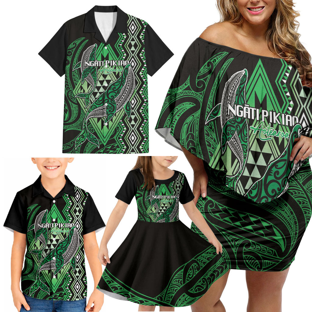 Aotearoa Iwi Ngati Pikiao Personalised Family Matching Off Shoulder Short Dress and Hawaiian Shirt NZ Maori Humpback Whale Taniko Motifs LT14 - Polynesian Pride