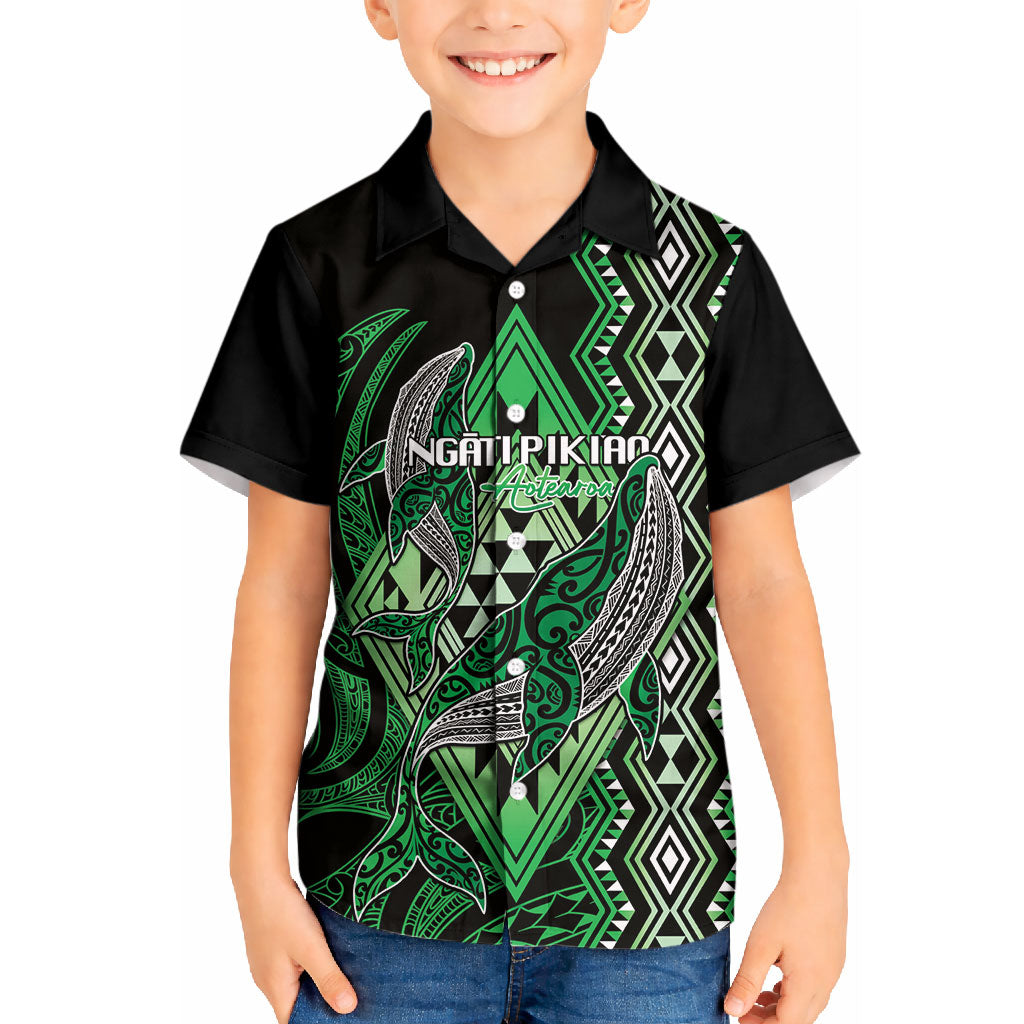 Aotearoa Iwi Ngati Pikiao Personalised Kid Hawaiian Shirt NZ Maori Humpback Whale Taniko Motifs