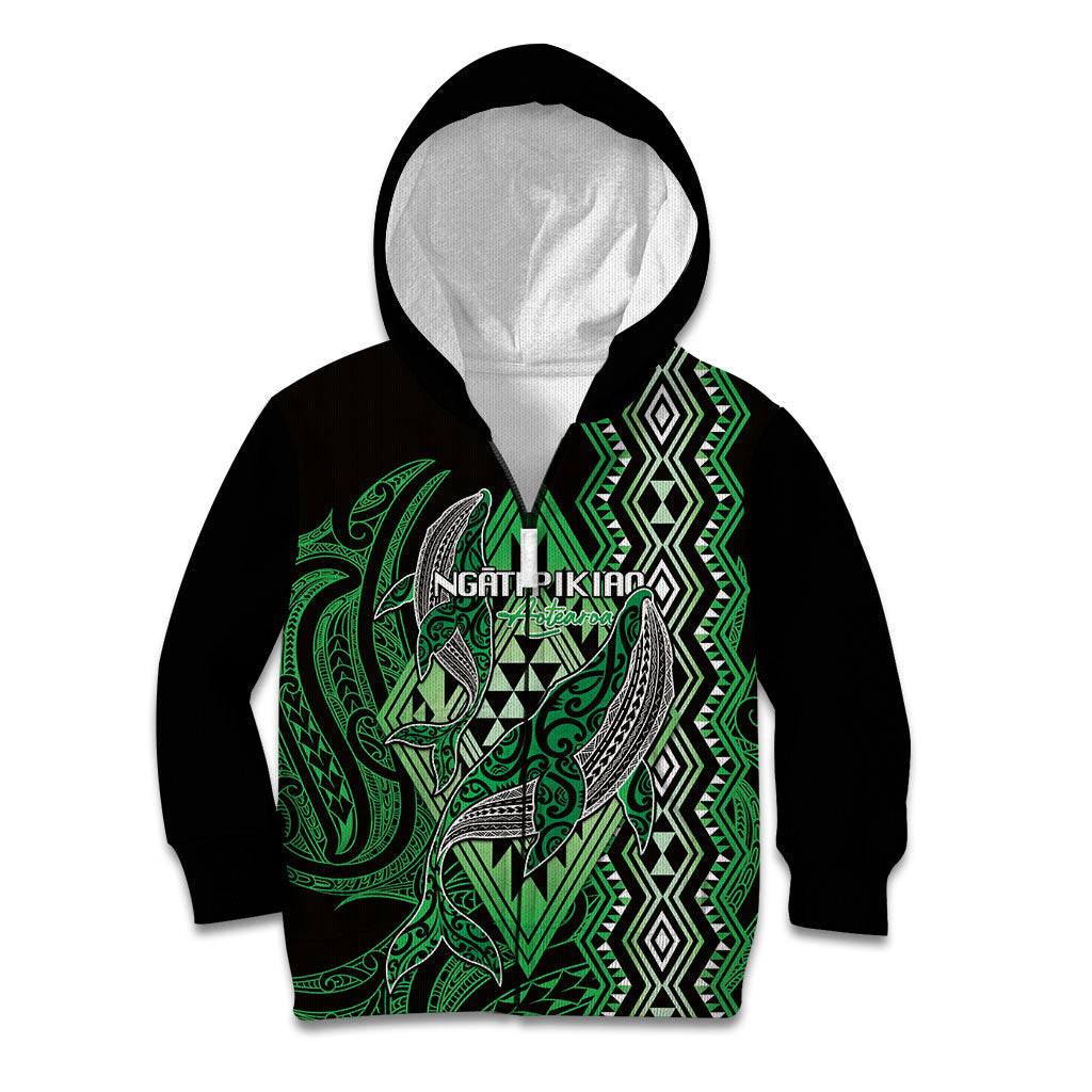 Aotearoa Iwi Ngati Pikiao Personalised Kid Hoodie NZ Maori Humpback Whale Taniko Motifs